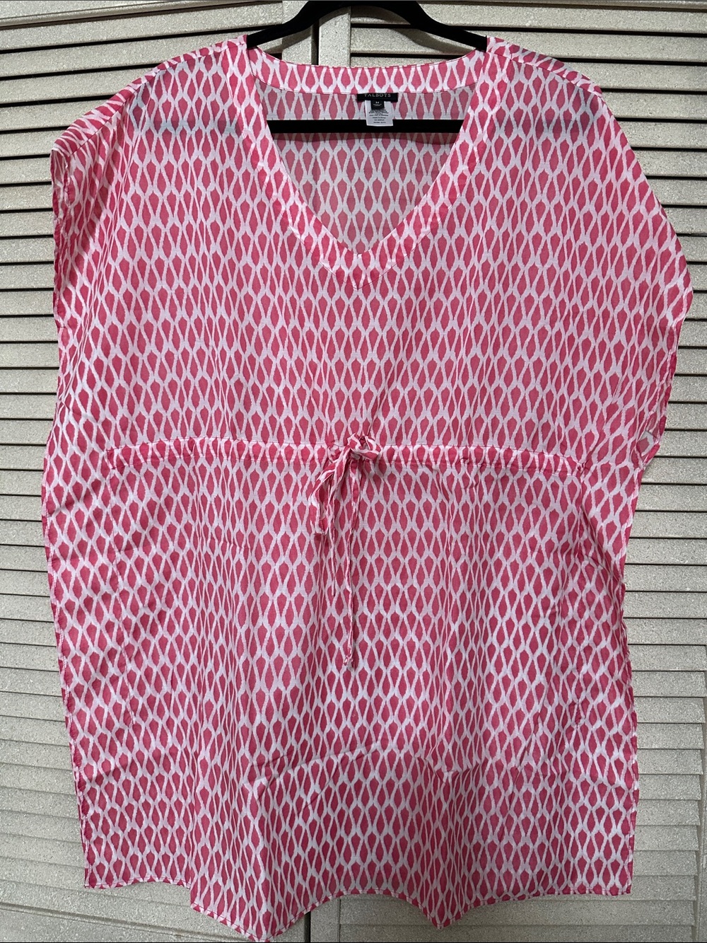 Talbots Pink and White Printed Tie-Waist V-Neck Tunic